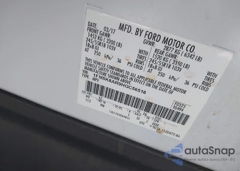 2017 Ford Police Interceptor from USA, damaged, VIN 1FM5K8AR9HGC56518